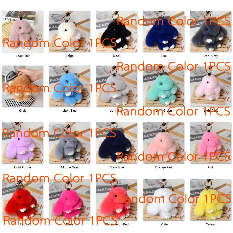 Fluffy Fur Pompom Rabbit Keychain Women Cute Bunny Key Chain Female Bag Car Charms Trinket Hare Toy Jewelry Party Gift