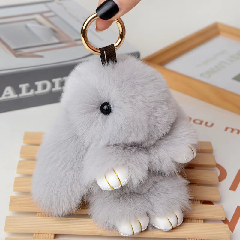 Fluffy Fur Pompom Rabbit Keychain Women Cute Bunny Key Chain Female Bag Car Charms Trinket Hare Toy Jewelry Party Gift