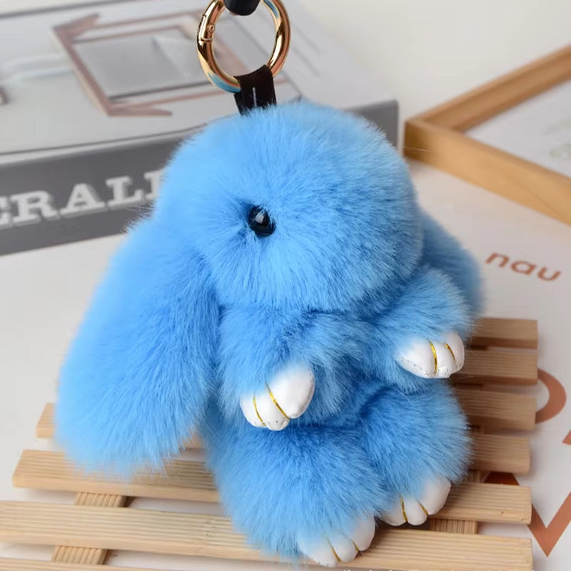 Fluffy Fur Pompom Rabbit Keychain Women Cute Bunny Key Chain Female Bag Car Charms Trinket Hare Toy Jewelry Party Gift