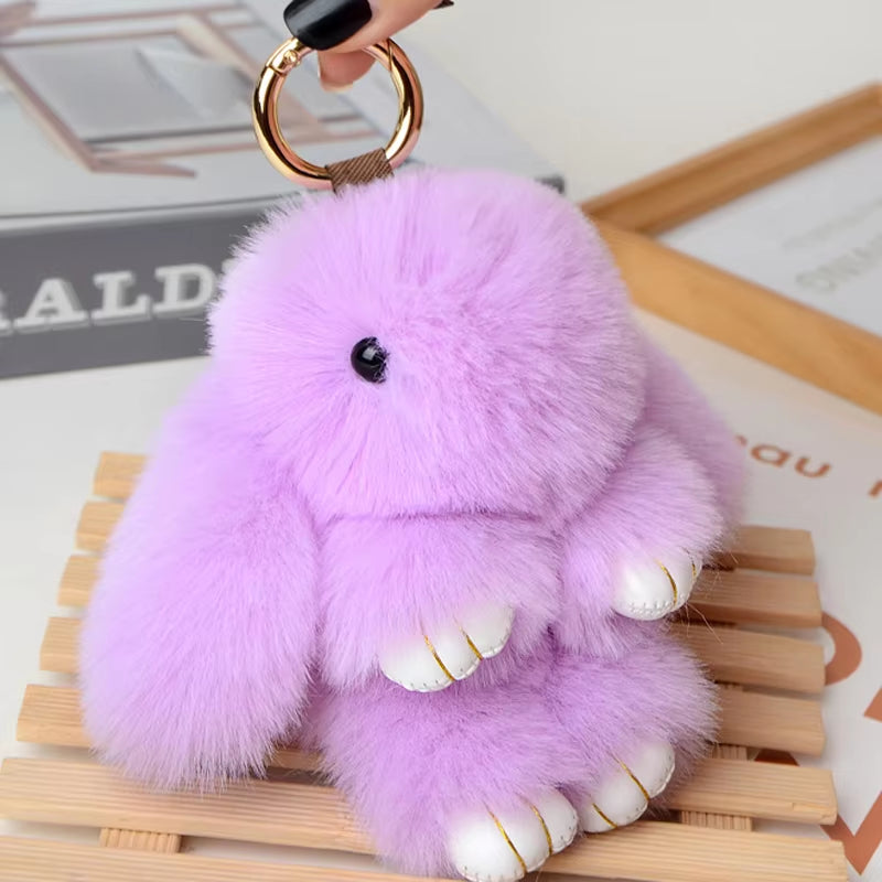 Fluffy Fur Pompom Rabbit Keychain Women Cute Bunny Key Chain Female Bag Car Charms Trinket Hare Toy Jewelry Party Gift