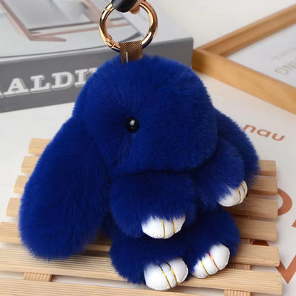 Fluffy Fur Pompom Rabbit Keychain Women Cute Bunny Key Chain Female Bag Car Charms Trinket Hare Toy Jewelry Party Gift